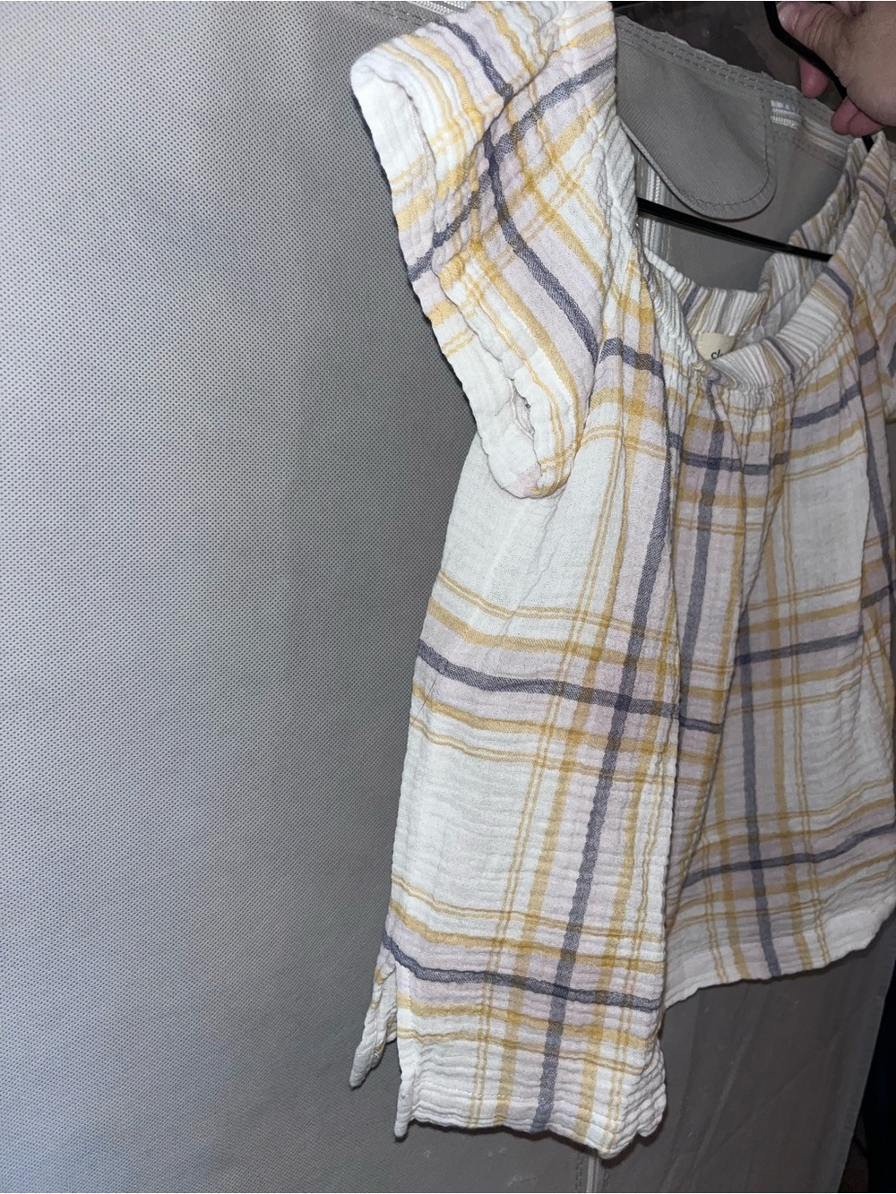 Cloth & Stone Plaid Off The Shoulder Crop Top XS Pastel Textured Gauze Blouse - Picture 6 of 8